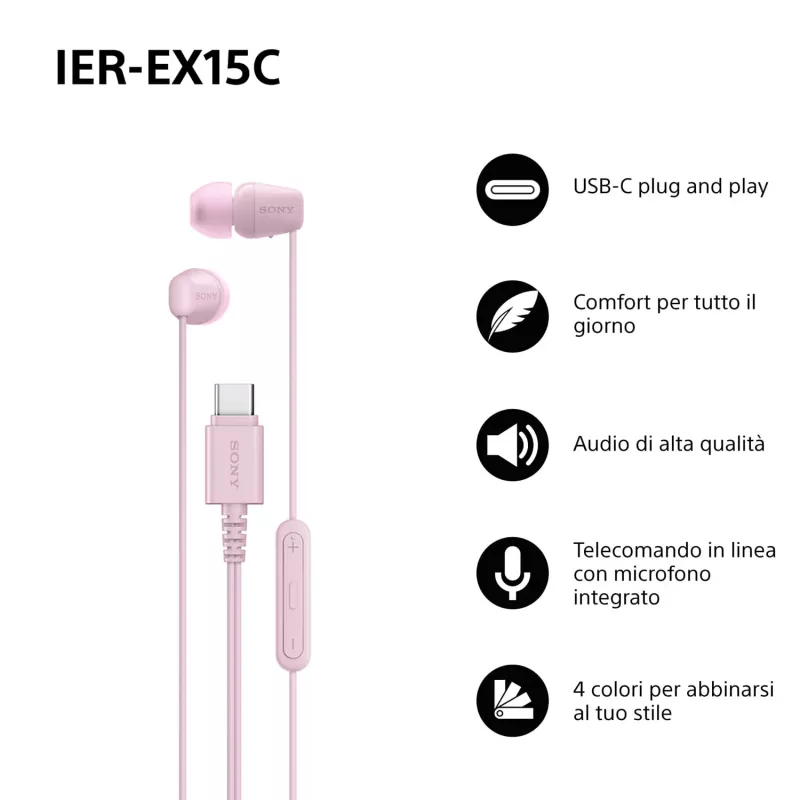 Sony IER-EX15C kuulokemikrofoni johdollinen in-ear puhelut/musiikki USB Type-C pinkki