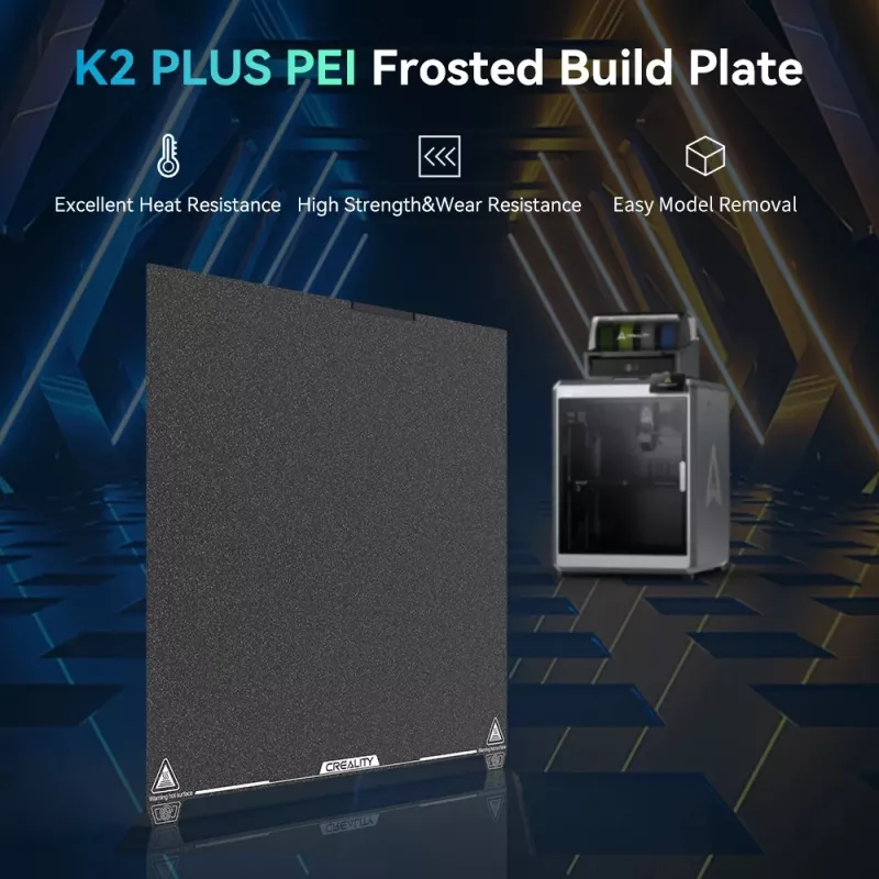 Rakennuslevy Creality K2 Plus PEI Frosted 400×400 mm — varaustulostusalusta
