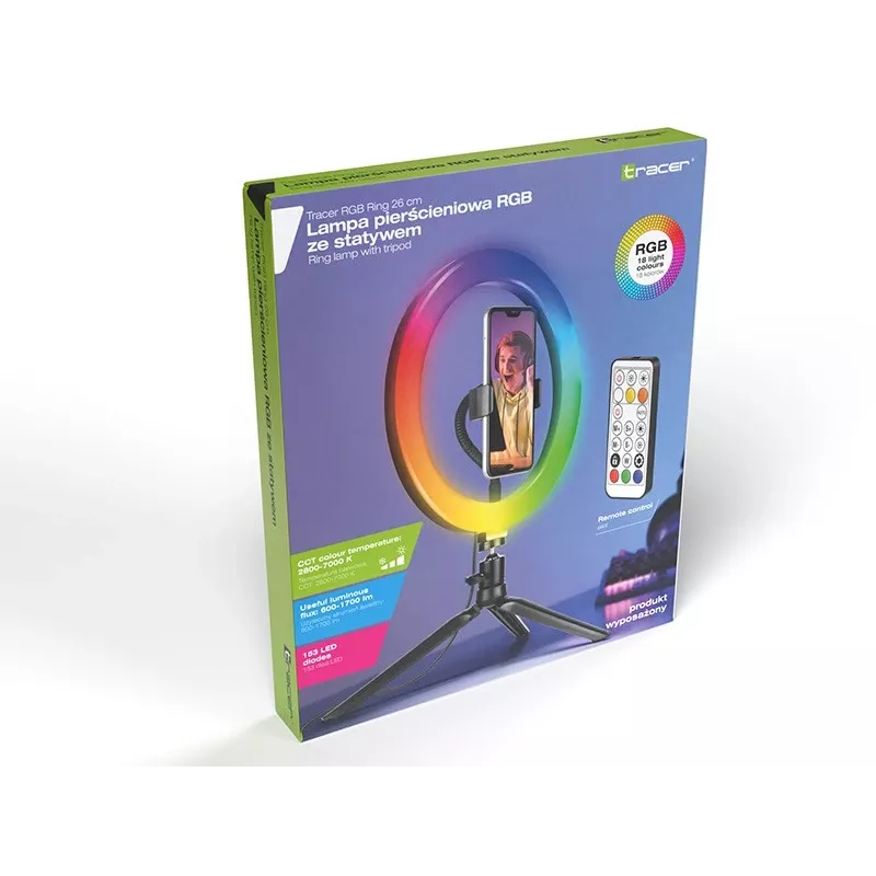 Renkaanmuotoinen valaisin RGB 26 cm jalustalla