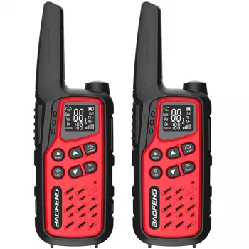 Kannettava radiopuhelin Baofeng BF-T25E — 16 kanavaa, 0,5 W, Li-Ion 1400 mAh, 2 kpl:n pakkaus (punainen)