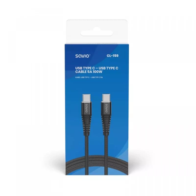 SAVIO CL-159 USB-C-USB-C-kaapeli 1 m, USB 2.0 (480 Mbit/s), musta, 2,1 A