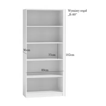 Toimistohylly top e shop R80 SONOMA, tammiviimeistely, 5 hyllytasoa, 800×300×1820 mm