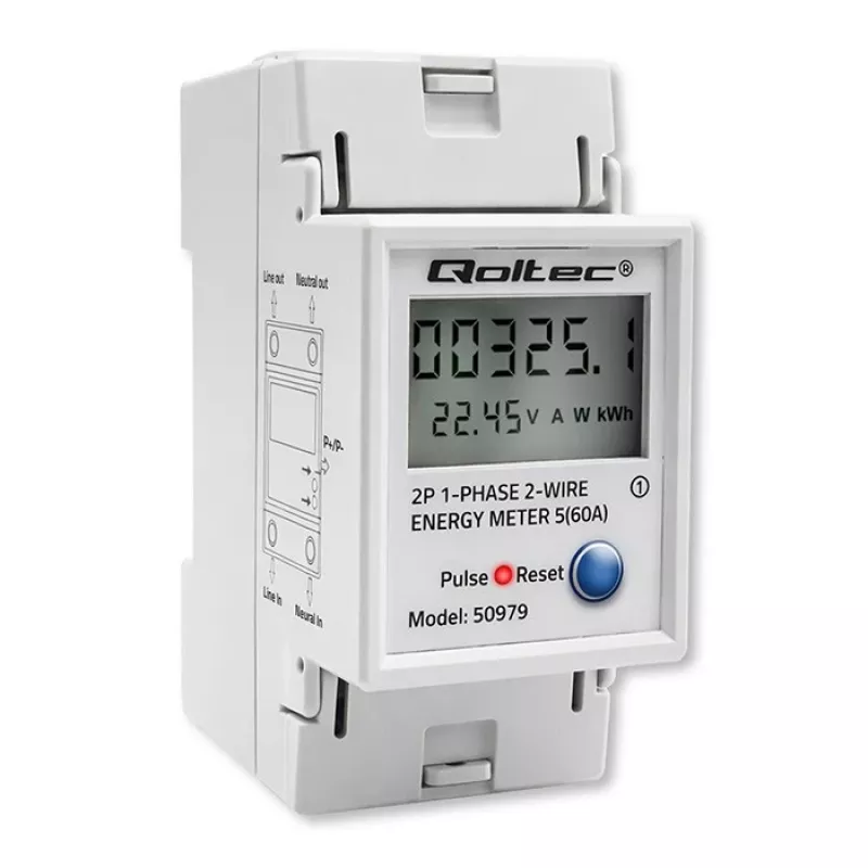 Energiamittari QOLTEC yksivaiheinen DIN-kisko 230V (MPN 50979)