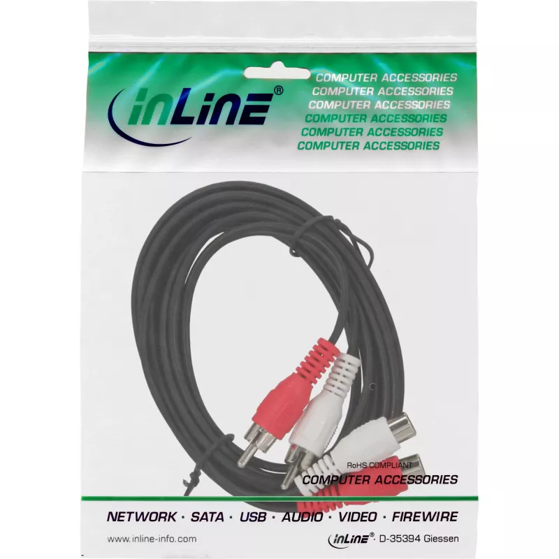 InLine audiokaapeli 2x RCA uros / naaras 20 m, 2 x RCA, uros, 2 x RCA, naaras, 20 m, musta