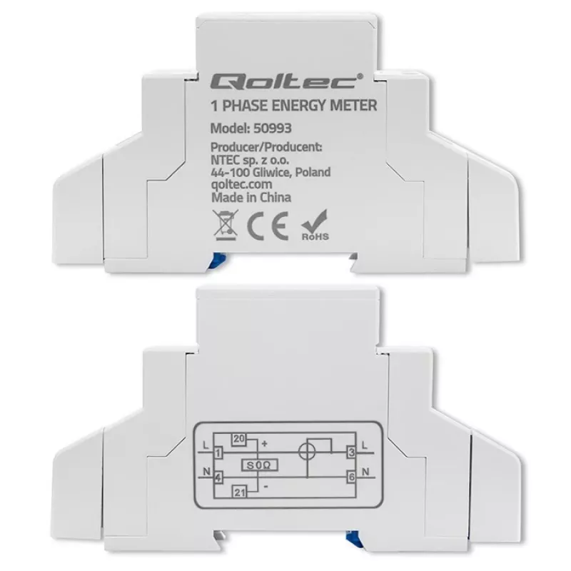 Yksivaiheinen elektroninen mittari QOLTEC 50993 230V 30A