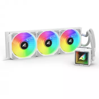 All-in-One-nestejäähdytin CPU:lle Sharkoon S100 ARGB valkoinen – 360 mm jäähdytin, Infinity Mirror -efekti