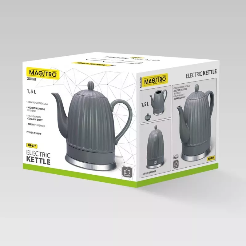 Vedenkeitin Maestro MR-077, 1,5 l, 1500 W, keraaminen runko, harmaa