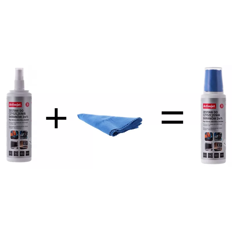 Laitteiden puhdistusliinat ja neste ActiveJet AOC-269, mikrofiberliina 200x200 mm, 250 ml suihke, 2 kpl