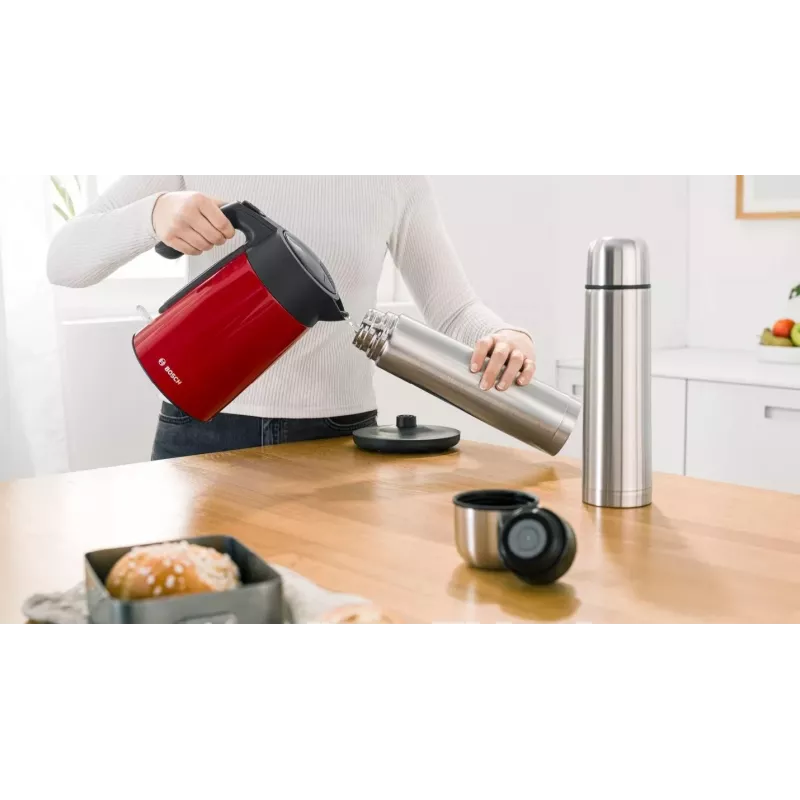 Sähköinen vedenkeitin Bosch TWK7L464 – 1,7 l tilavuus, 2400 W, punainen, muovikotelo