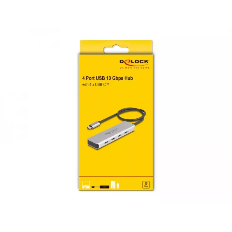 DeLOCK USB Type-C -keskitin 10 Gbps 4 porttia alumiini harmaa