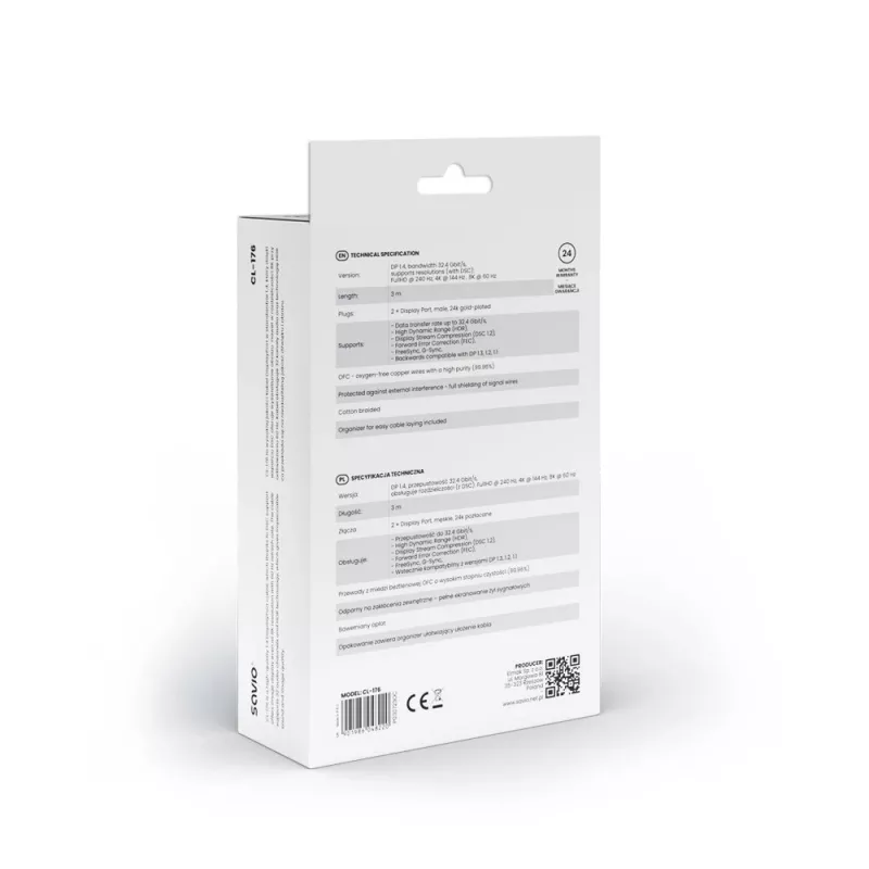 SAVIO DISPLAYPORT (M) - DISPLAYPORT (M) KAAPELI, V1.4, 3 m, CL-176