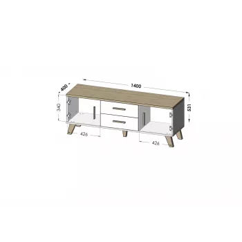 Cama RTV-taso LOTTA 140cm valkoinen + sonoma-tammi