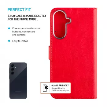 FIXED nahkainen kirjakotelo Samsung Galaxy A36 5G:lle – punainen, etu- ja takasuojaus, tarkat aukot