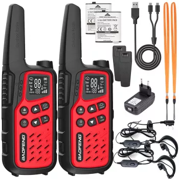 Kannettava radiopuhelin Baofeng BF-T25E — 16 kanavaa, 0,5 W, Li-Ion 1400 mAh, 2 kpl:n pakkaus (punainen)
