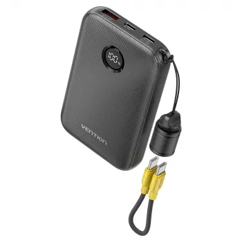 Powerbank Vention FKAB0-C 10000 mAh, 2× USB-C + 1× USB-A, 22,5 W, musta