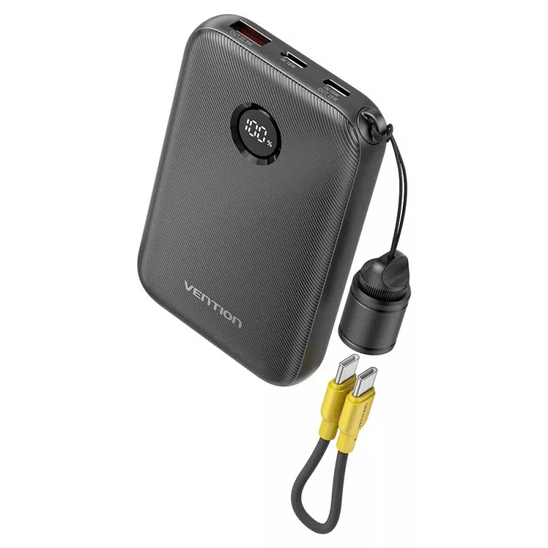 Powerbank Vention FKAB0-C 10000 mAh, 2× USB-C + 1× USB-A, 22,5 W, musta