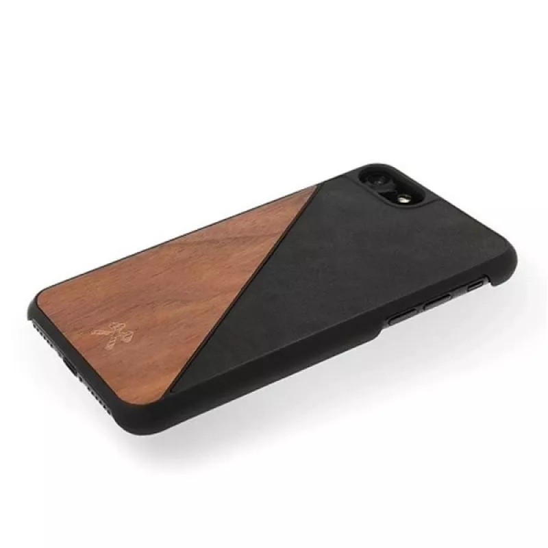 Puinen ja nahkainen suojakotelo Woodcessories EcoSplit iPhone 7 Plus / 8 Plus — pähkinä musta