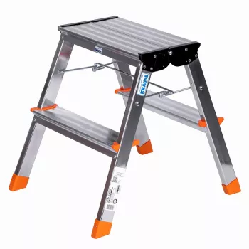 Krause Treppy taittoporras hopea 130020 — alumiini, 2 askelmaa, 150 kg kantavuus, taitettuna 55×20 cm, paino 2 kg