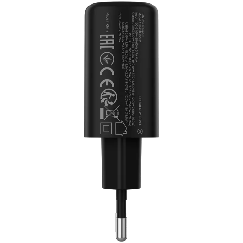 CANYON laturi OnCharge 250 25W 1xPD 1xQC EU musta