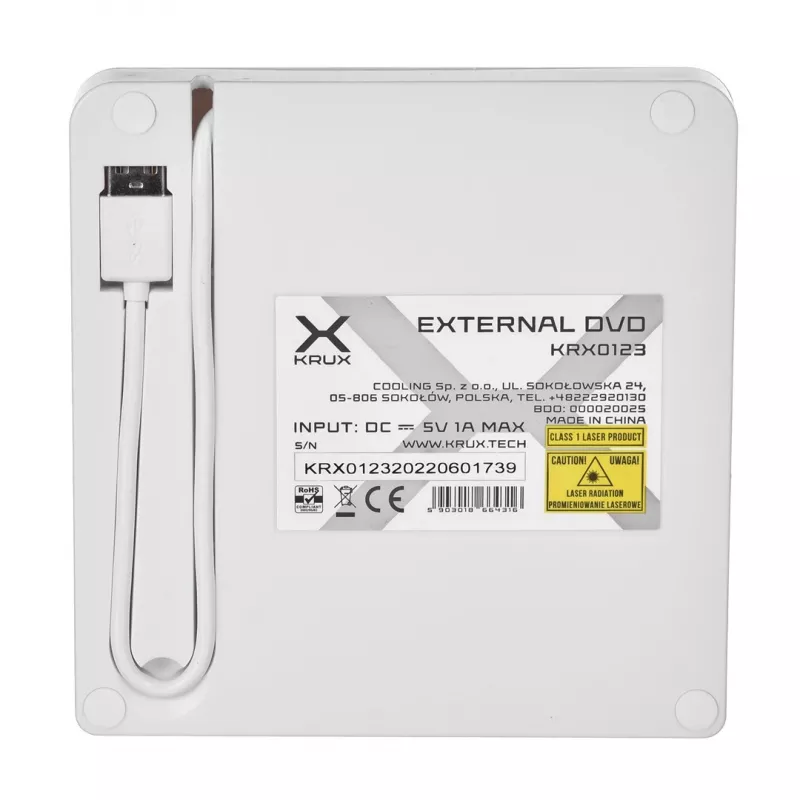 KRUX DVD Portable Drive valkoinen