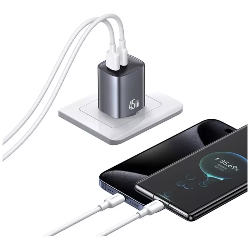 Laturi T66 45W GaN CC290 USB-A + USB-C