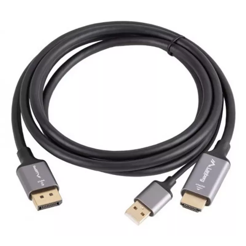 Lanberg CA-HDDP-20CU-0018-BK videokaapeliadapteri 1,8 m DisplayPort HDMI + USB musta, hopea