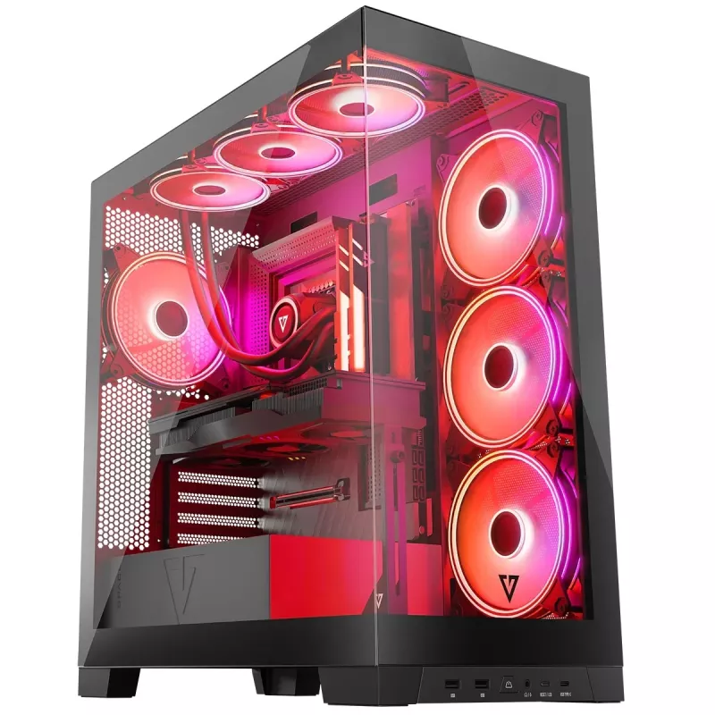 PC-kotelo MODECOM Volcano SPACE APEX ARGB Midi Tower, karkaistu lasi, USB-C, tukee ATX/microATX/Mini-ITX, GPU jopa 430 mm, CPU-jäähdytin jopa 180 mm