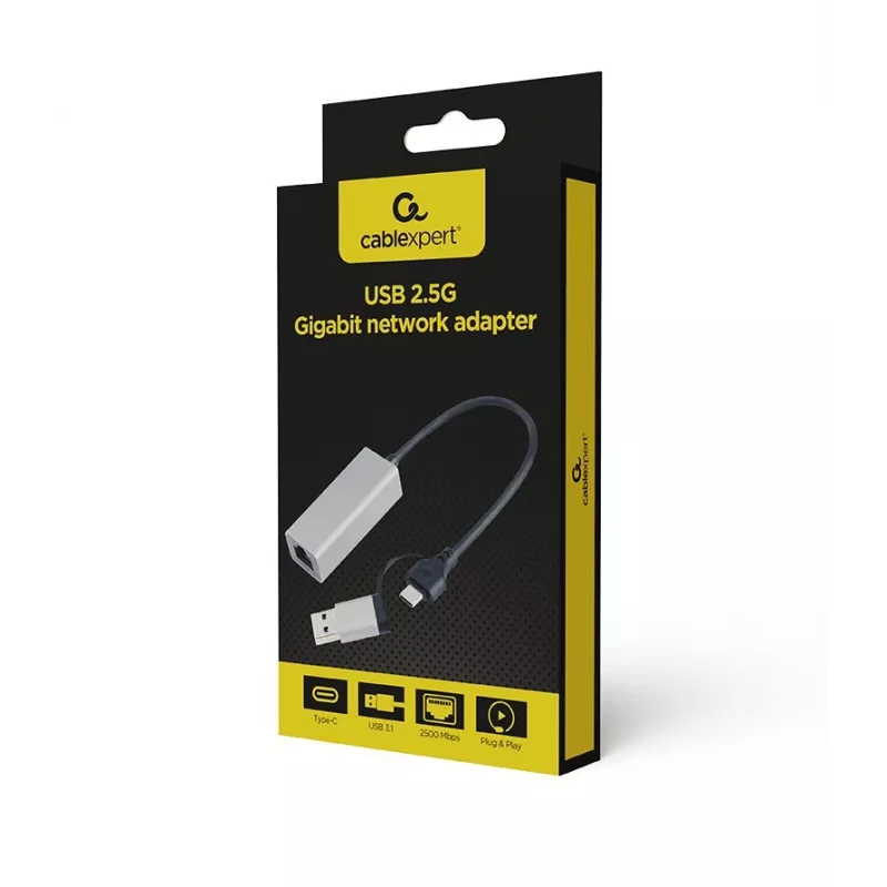 Gembird A-USB3AC-LAN2G-01 USB 2,5 gigabitin verkkosovitin, tähtiharmaa