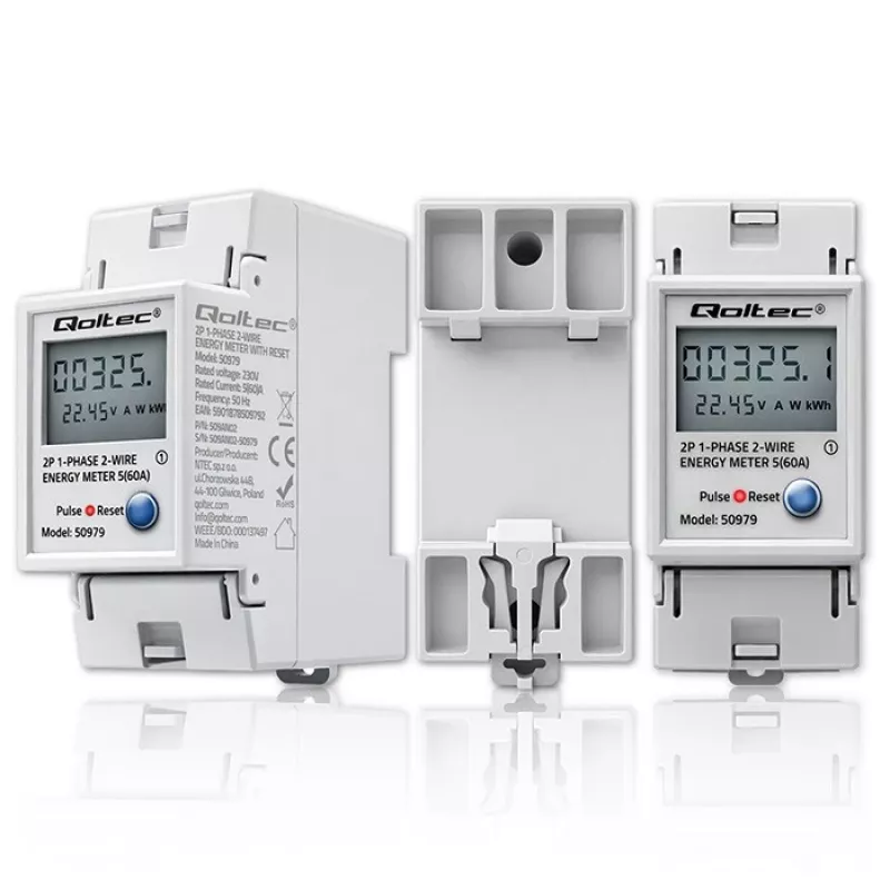 Energiamittari QOLTEC yksivaiheinen DIN-kisko 230V (MPN 50979)