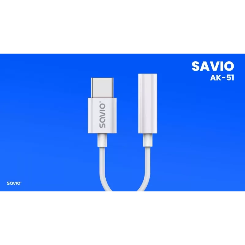 USB Type 3.1 C (M) – 3,5 mm Jack (F) audioadapteri valkoinen SAVIO AK-51