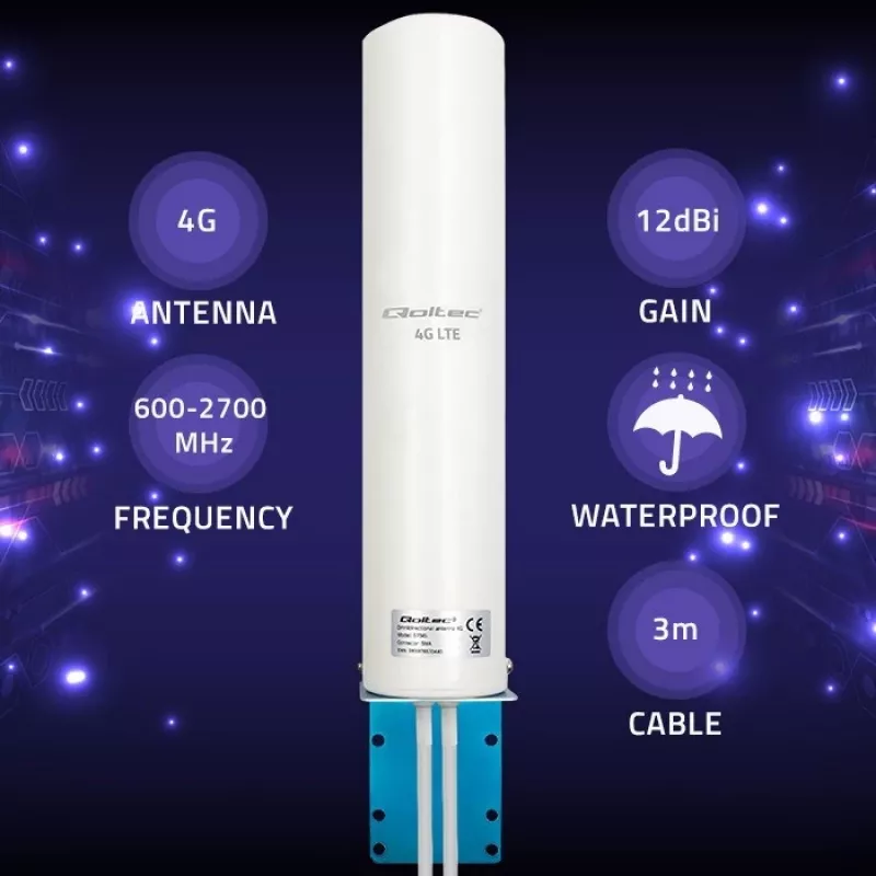Ympärisäteilevä 4G-LTE-kaksoisantenni QOLTEC 57045 12 dBi