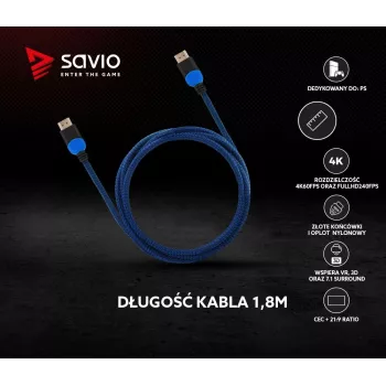 Savio GCL-02 HDMI-kaapeli 1,8 m HDMI Type-A (Standard) musta, sininen