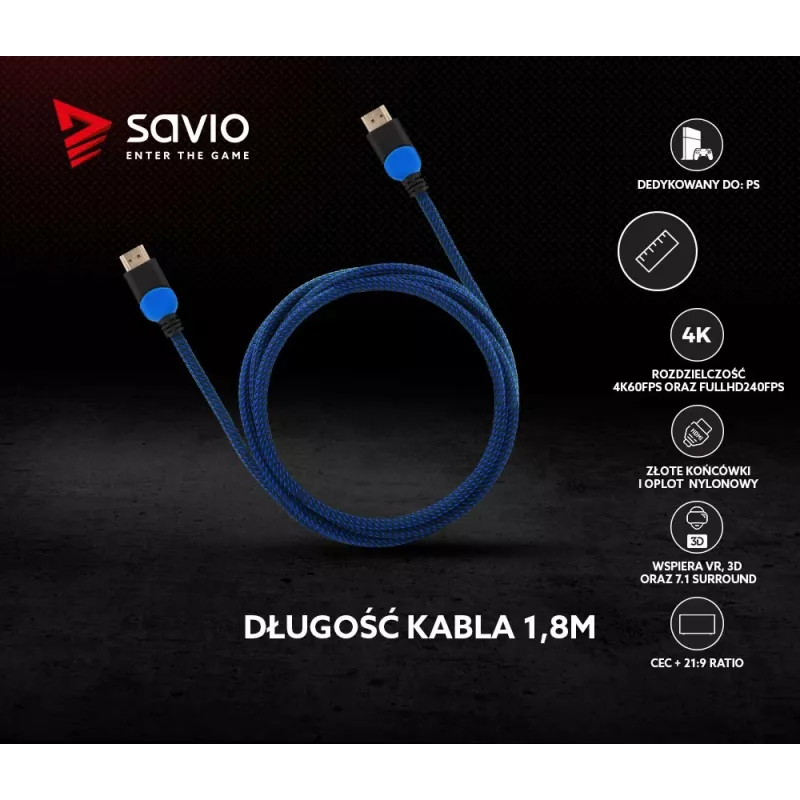 Savio GCL-02 HDMI-kaapeli 1,8 m HDMI Type-A (Standard) musta, sininen