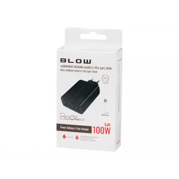 Seinälaaturi BLOW 4×USB-C PD 100W GaN, 4 porttia, PD 3.0, PPS, 200–240V tulo