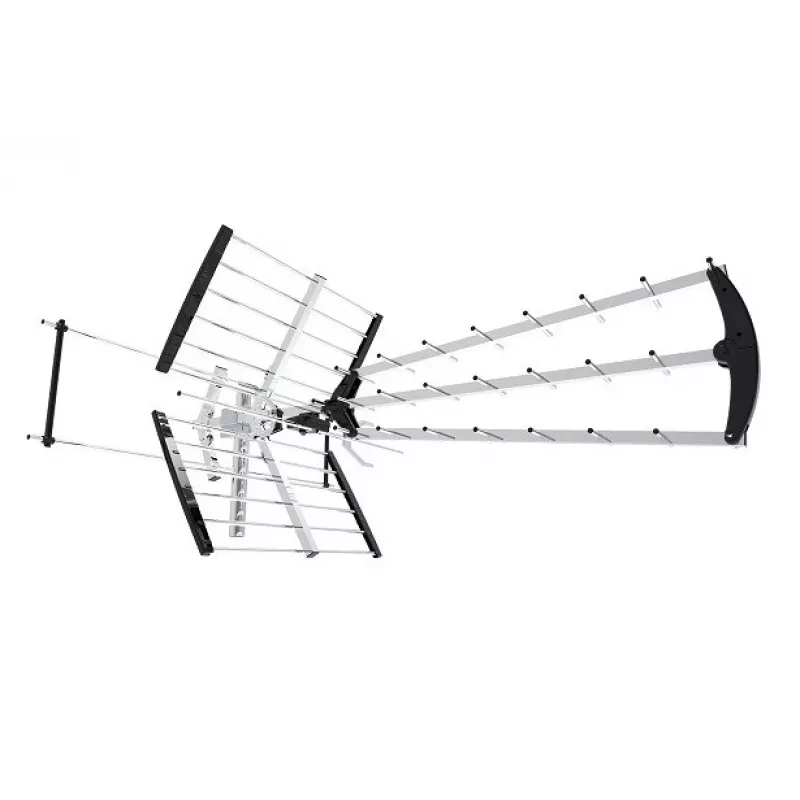Ulko-/sisä-DVB-T-antenni LIBOX LB2000 69 dB vahvistimella, kaksoispolarisaatio, 174–790 MHz, alumiini/musta