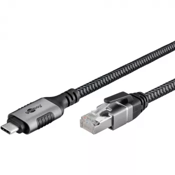 Goobay 70753 USB-C to RJ45 Ethernet CAT 6 kaapeli vakaan langallisen internetyhteyden reitittimen/modeemin/verkkokytkimen kanssa / korvaa USB to RJ45 adapterin / 1