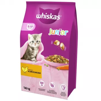 Kuivaruoka kissoille Whiskas Kitten kana, 14 kg – kasvaville kissanpennuille, 35,7 % proteiini, 13,6 % rasva