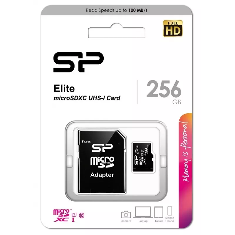 MicroSDXC-muistikortti Silicon Power Elite 256 GB UHS-I Class 10 U1 85 MB/s SD-sovittimella