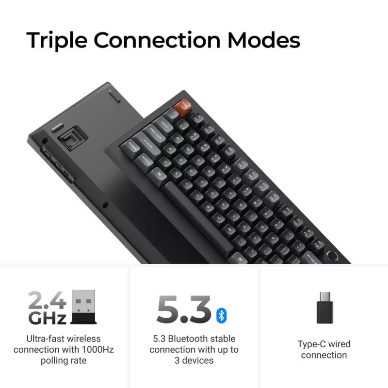 Mekaaninen Full-Size (100%) -näppäimistö Keychron V6 Ultra 8K — QWERTY, Bluetooth, RGB-LED, musta