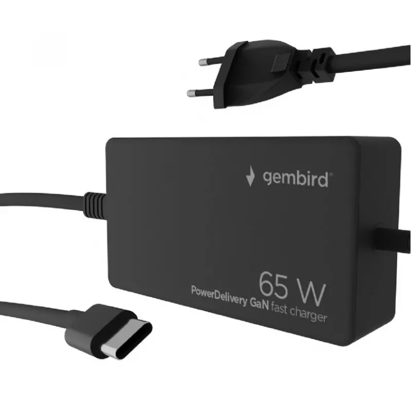 Cablexpert NPA-AC-PDQC65-01 65 W PowerDelivery GaN USB Type-C -pikalaturi, musta | Cablexpert