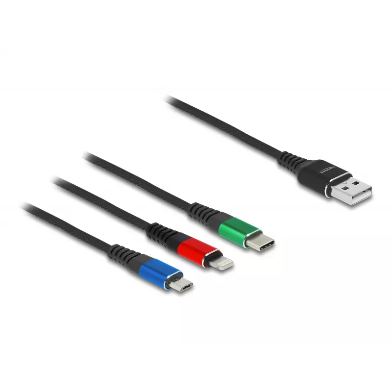 DeLOCK 90156 USB-latauskaapeli 3-in-1, Type-A - Lightning / Micro USB / USB Type-C, 2 m, monivärinen