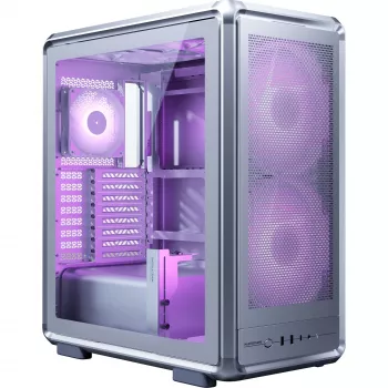 PC Midi Tower Cooler Master MasterFrame 500 Mesh — musta läpinäkyvällä sivulla, tukee ATX-virtalähteitä, 2x200mm edessä + 1x120mm takana, 2,5