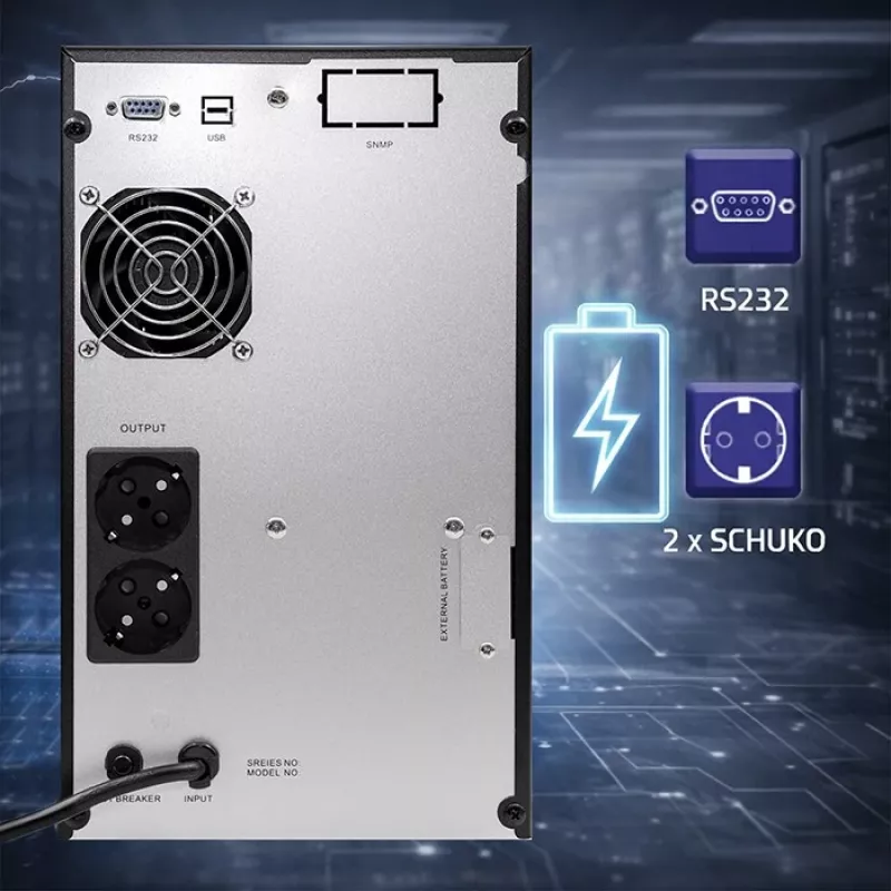 UPS QOLTEC puhdas siniaalto 2kVA 1600W AVR:llä ja LCD-näytöllä