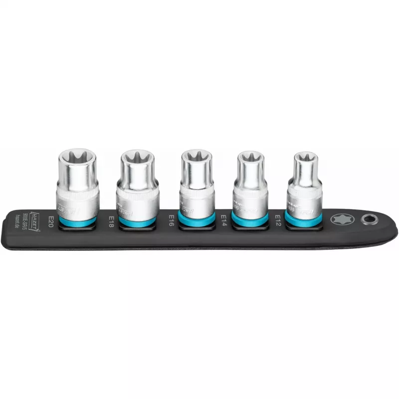 Hylsysarja Hazet 900E-SR/5 — 1/2 tuuman käyttö TORX E12–E20 lyhyet hylsyt