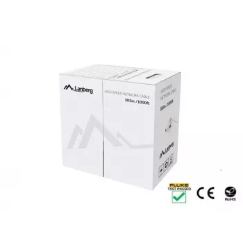 Verkkokaapeli LANBERG LCU5-12CU-0305-S U/UTP Cat5e 305 m, 24 AWG, harmaa, PVC-vaippa