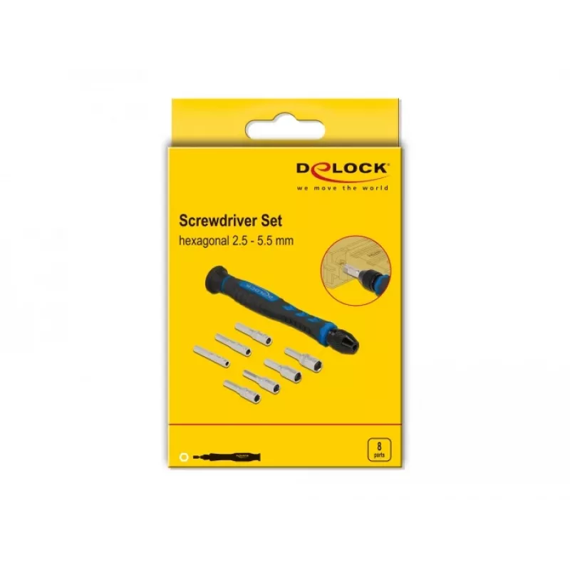 Ruuvimeisselisarja DeLOCK 90551 8-os. ulkoinen kuusiokolo ontto varsi 2,5 - 5,5 mm