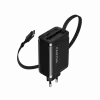 Laturi CANYON OnCharge 65RC integroidulla USB-C-kaapelilla, 65 W, 1x PD, 1x QC, EU-pistoke, musta