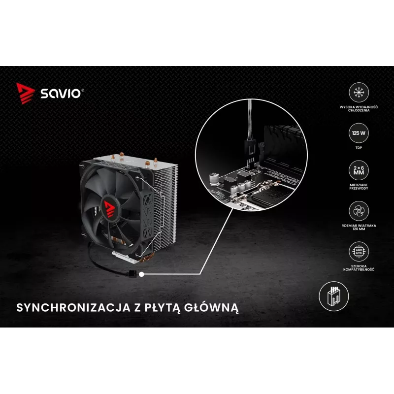 Jäähdytyssiili SAVIO SAVGCOFROSTX2 120 mm musta, 2 lämpöputkea, 800–1800 RPM, 4‑Pin