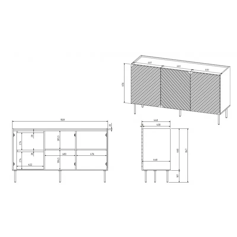 3D2SZ ONDA -lipasto 150x45x85 musta