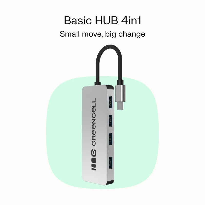 USB-keskitin Green Cell HUB-GC-C4A — 4-porttinen USB-C 3.0 -keskitin